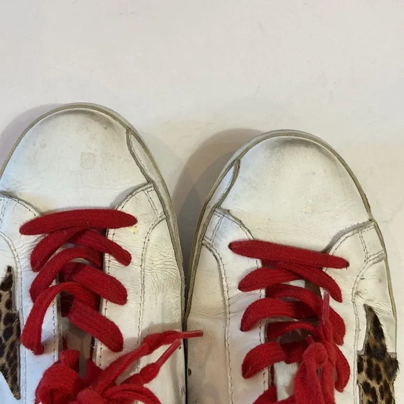 Golden Goose White Leather Leopard Star Sneakers Authentic size 38 EU